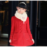 Baby girls super cute clothes 3-11T child spring jacket kids fur collar long woolen trench coat children long sleeve jacket coat