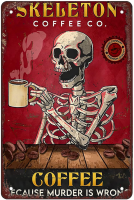 Jimin Skeleton Coffee Retro ป้ายโลหะดีบุก Vintage Rustic Farmhouse Wall Decor