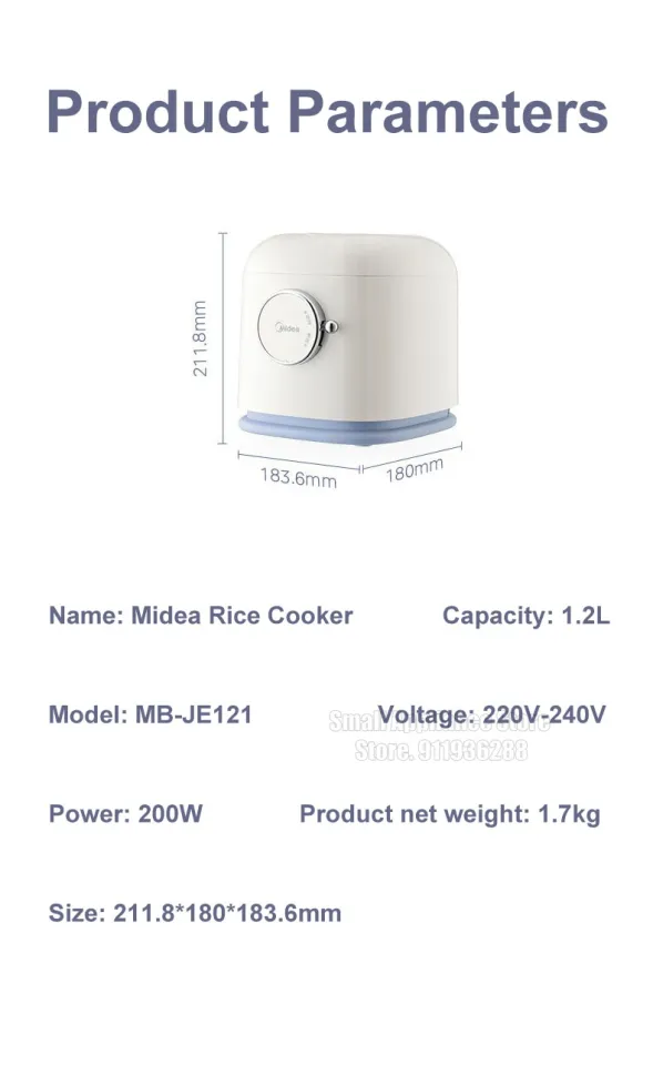 Midea Rice Cooker Portable 1.2L Exquisite Capacity Small Multifunctional  Smart Electric Cooker 220V-240V Dorms Available 200W