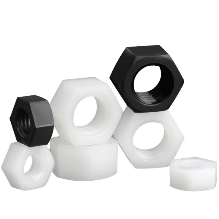 8-10-20-30-50pcsplastic-hex-nuts-m2-to-m20-nylon-pa66-heat-insulation-hexagon-lock-nut-thread-bolt-cap-black-white-clear