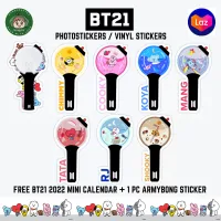 bts x bt21 waterproof photo sticker pack size 1 5 to 2 inches free 2022 bt21 mini calendar 1 pc army lightstick sticker cooky tata chimmy mang shooky koya rj van