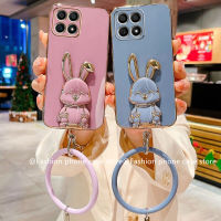 Phone Case เคส Honor X6a X7a X8a X9a Honor X5 Plus X6 X7 X8 X9 4G 5G เคสหลังชุบด้วยไฟฟ้าคุณภาพสูงเคสนิ่มที่วางโทรศัพท์กระต่ายพับได้พร้อมสร้อยข้อมือ2023