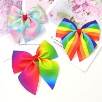 ♧☏ 1 Piece Pretty Stripe Rainbow Ties Bows Elastic Hair Bands For Baby Girls Hairpin Barrettes Clips Scrunchy Kids Hair Accessories