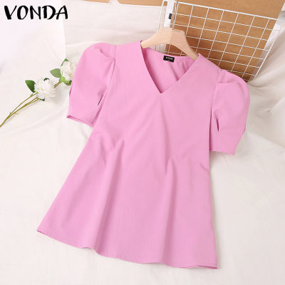 (จัดส่งฟรี)Fancystyle VONDA ผู้หญิงเดินทางพัฟแขนสั้นเสื้ออเนกประสงค์แข็งคอวีจีบเสื้อสวมหัว #2