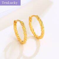 TenLucky ต่างหูห่วงกลมสีทอง24K แบบหรูหราเป็นมิตรต่อสิ่งแวดล้อมสำหรับผู้หญิงพร้อมกล่องใส่เครื่องประดับ