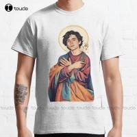 Timothee Chalamet Saint Sticker Classic T-Shirt 80S Shirt Custom Aldult Teen Unisex Digital Printing Tee Shirts Xs-5Xl Unisex