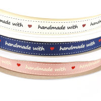 16มม. 3-5หลาริบบิ้น "Hand Made" พิมพ์ตัวอักษรริบบิ้นซาตินริบบิ้นสำหรับ DIY Handmade Strip ของขวัญบรรจุภัณฑ์