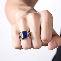 S925 Silver Sapphire Diamond Men Fashion Jewelry Accessories Titanium Steel Blue Crystal Ring