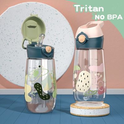 450ML Cute Children Drinking Kettle Plastic Portable School Cup Kids Water Bottle With Healthy Straw And BPA Free
