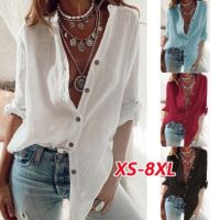 ✁☽  Elegant Women Blouse Loose Solid Casual Shirts 2023 Spring/Summer Fashion Long Sleeve Cotton Tops Office Lady Button Shirt S-5XL