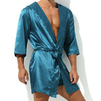 Hot Selling Men Summer Bathrobe Male Silk Short Sleeve Bath Robe y Mens Dressing Gown Bathrobes(No shorts)