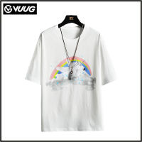 VUUG Summer Men S Loose Round Neck Five-Point Short-Sleeved T-Shirt เสื้อยืดผ้าฝ้ายสไตล์ฮ่องกง