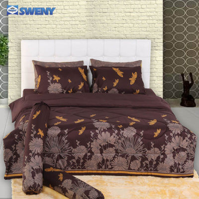 SWENY ชุดผ้าปูที่นอน แบบรัดมุม 3.5 ฟุต ขนาด3.5x6.5ฟุต Microtex พิมพ์ลายดอกไม้ ชุดเครื่องนอน ชุดผ้าปูที่นอน