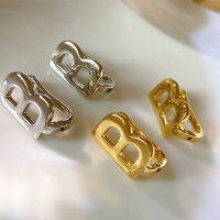 Ear Buckle Womens Advanced Letter B Fashionable Small Minimalist Cool Smooth Earrings Fashion Metallic Gold-Plated Earrings