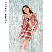 Crop blazer tweed karo trắng đỏ cổ 2 ve 2BL2031 ADOREDRESS