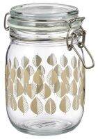 KORKEN Jar with lid, patterned/light beige, 1 l (คอร์เก้น โถมีฝาปิด, มีลาย/ไลท์เบจ, 1 ลิตร)