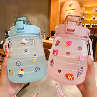 1400ml Cute Girls Water Bottle with Stickers Straw Big Belly Cup Sports Bottle for Water Jug Children Female Kettle Waterbottle