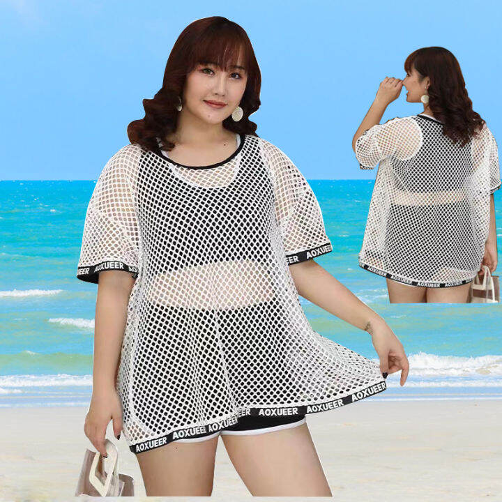 【on hand】Plus Size Swimwear for Woman with Cover up 3 Piece Swimsuit