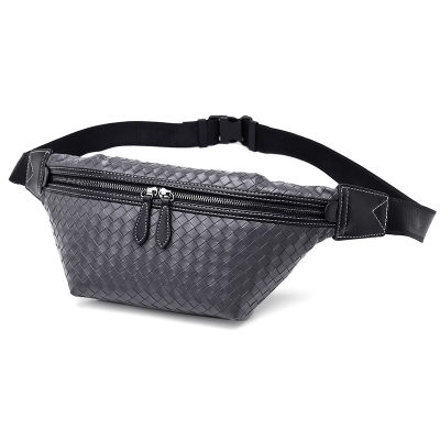 Designer Mens Waist Bag Leather Fanny Pack for Men Woven Belt Purse Sling Crossbody Bag Mini Phone Pouch Case Chest Pack Black
