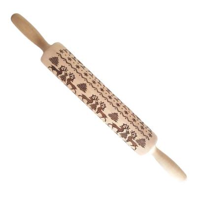 Elk Engraved Rolling Pins for Baking Non Stick Embossed DIY Deer Patterned Rollers DIY Christmas Trees and Stars Patterned Rollers 3D Kitchen Baking Tools for Kids Adults good
