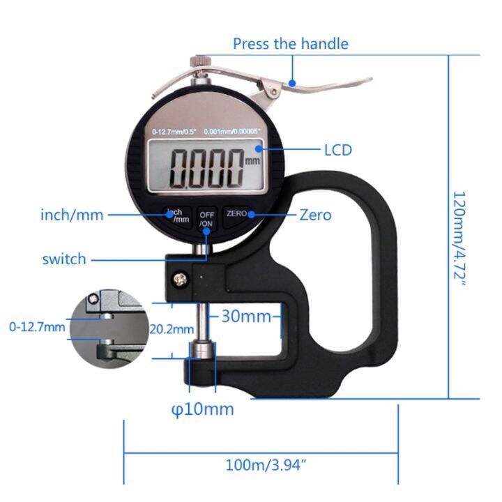 dtgr-0055อิเล็กทรอนิกส์ดิจิตอลวัดความหนา0-0-4นิ้ว-10มิลลิเมตรเครื่องมือวัดเข้ากันได้สำหรับ-w-กระดาษหนังผ้าลวด