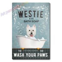 ป้ายดีบุกโลหะย้อนยุคสุนัข Westie Co. สบู่อาบน้ำโปสเตอร์ตลกโถส้วมห้องน้ำศิลปะตกแต่งผนังบ้านตกแต่ง8x12inch แผ่นโลหะ