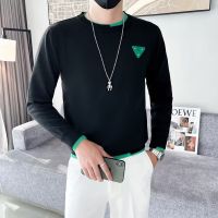 [COD] and autumn mens fake two-piece matching sweater jacket pullover long-sleeved t-shirt casual round neck top