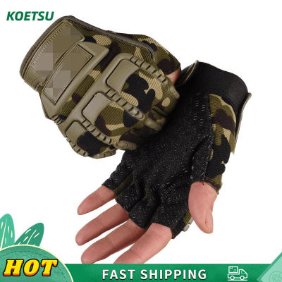 KOETSU 【COD】 ยุทธวิธีแฟนทหารถุงมือครึ่งนิ้วชายกลางแจ้งป้องกันการลื่นไถลทนต่อการสึกหรอกองกำลังพิเศษการฝึกอบรมกีฬาขี่จักรยานถุงมือปีนเขาระบายอากาศและป้องกันการลื่นไถลไนลอนขนาดเฉลี่ย