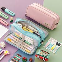 Creative Double Face กระเป๋าดินสอปากกากรณีพิเศษ Macaron สี Dual Side ผ้าใบกระเป๋าเก็บเครื่องเขียนโรงเรียน Travel Gift