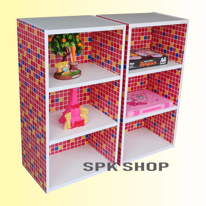 spk-shop-ชั้นไม้-ตู้ไม้-3-ชั้นโล่ง-เอนกประสงค์-รุ่น-box1-3-แพ็ค-คู่-2-ตัว-สีลายโมเสดสีแดง