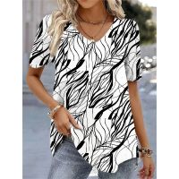 ❉❄  2023 New WomenS T-Shirt 3d Geometry Print Short Sleeve V-Neck Apparel Casual Fashion Lady Clothing Street Oversized Tees Tops