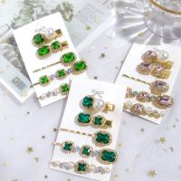 5pcs/set Women Hair Clips Jewelry Luxury Green Crystal Hairpins For Girl Hair Accessories Fashion Simulation Pearl Barrette Gift