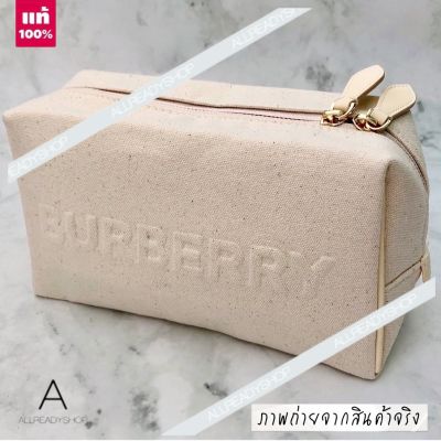 🥇Best Seller🥇  ของแท้ รุ่นใหม่   Burberry Cream Canvas Embossed Logo Makeup Pouch / BAG  - กระเป๋าแต่งหน้าสุดน่ารักและสะดวกสบายพร้อมโลโก้นูน Burberry