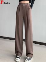 กางเกงขาบานสไตล์เกาหลีสำหรับผู้หญิงกางเกงสำหรับใส่ในสำนักงานแบบลำลองกางเกงทรงเอวสูงแบบตรง Celana Setelan สไตล์ใหม่