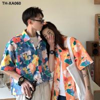 Couple summer dress short-sleeved floral female Hawaii retro Kong style top design sense niche holiday