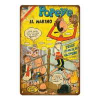 การ์ตูนการ์ตูน Popeye แผ่นป้ายโลหะโลหะโปสเตอร์โลหะโบราณห้องนอนเด็กของตกแต่งผนังบ้าน YK010 23T 0707