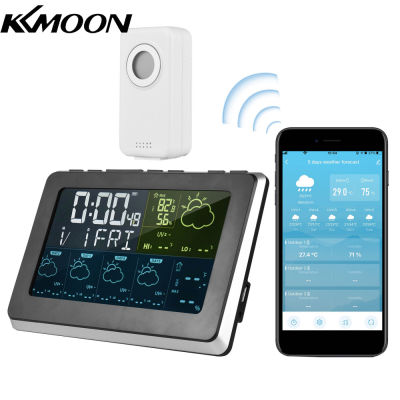 KKmoon WiFi สมาร์ทจอแอลซีดีสถานีอากาศ APP ควบคุมดิจิตอลในร่มกลางแจ้งอุณหภูมิความชื้นตรวจสอบ Thermohygrometer, 5วันพยากรณ์อากาศ,3นาฬิกาปลุกที่มีเลื่อน,โทรศัพท์ USB ชาร์จ,สนับสนุน3ช่อง