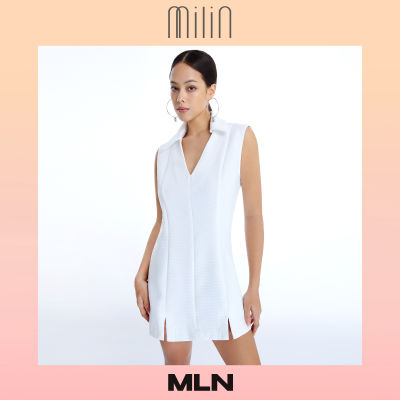 [MILIN] Point collar V-neck mini dress เดรสสั้นคอวีพร้อมปกเสื้อสามารถใส่แบบสวมหัวได้ / Promote Dress
