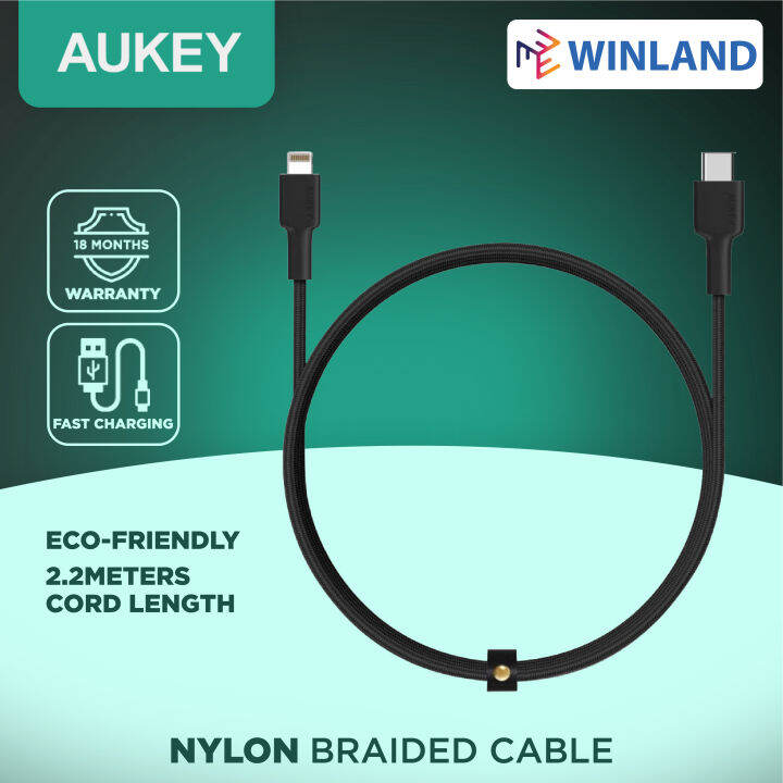 Aukey By Winland Cb Cl Mfi Braided Nylon Usb C To Lightning Cable M