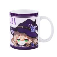 Anime Genshin Impact Paimon Venti Klee Lumine Jean Ceramic Mug Cup Cartoon Coffee Cup Water Bottle Xmas Gifts เสื้อเชิ้ตแขนสั้น