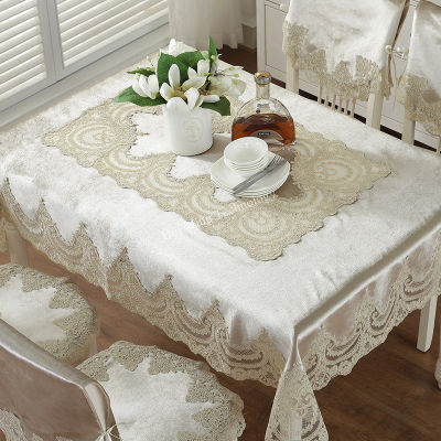 Rectangle Table Cloth Gold Velvet White Retro Thick Europe Luxury Embroidered Table Dining Table Cover Chair Lace Tablecloth