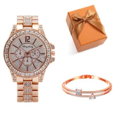 【July】 2023 new luxury diamond-studded full-diamond steel belt ladys atmospheric all-match watch gift box set quartz wrist