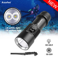 Asafee 300-400LM diving scuba D220 dual light source L2 white light + T6 yellow light diving flashlight magnetic switch can fix focus IPX8 waterproof 18650/26650 battery underwater 100-200M