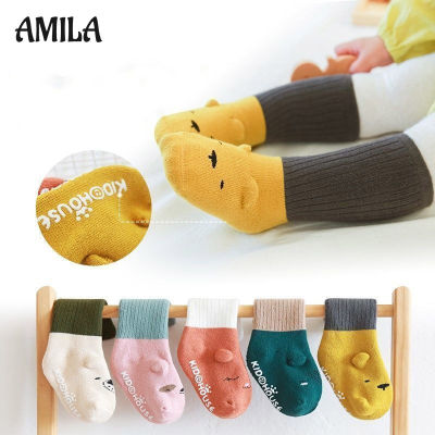 ถุงเท้าเด็ก AMILA หนา1-3ปีถุงเท้าเด็กผ้าฝ้ายการ์ตูนสามมิติถุงน่องกันลื่นที่อบอุ่น