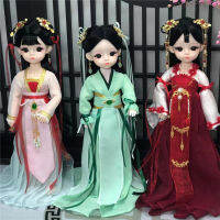 30cm Chinese Style Hanfu Doll 3D Eyes 6-point Fashion Dress-up Clothes Set 23 Joints Diy Hairpin He+-address Doll Girl Toy Gift