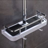 Shower Storage Holder Bathroom Shelf Pole Shelves Shampoo Tray Stand No Drilling Lifting Rod Shower Head Holder Rack Organizer