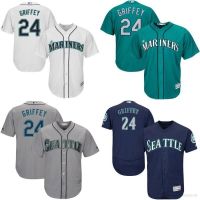 2023 New High Quality♠✇  Hot MLB Seattle Mariners Baseball Jersey No.24 Ken Griffey Classic Cardigan Jersey Casual Sport Unisex Plus Size เสื้อผ้าผู้ชาย เสื้อบอล เสื้อขาวผู้ชาย