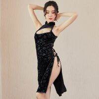 Lingerie Sexy Cut-Out Cheongsam Embossed Classic Style Bandage Side Slit Uniform Temptation Plus Size 100KG Cosplay Anime