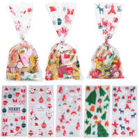 50Pcs Christmas Candy Sugar Cookie Bags Santa Xmas Party Gift Packaging Biscuit OPP Flat Pocket 13x27cm
