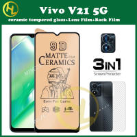 3in Vivo กระจกเทมเปอร์เซรามิก1 VIVO V21 5กรัม V27 V27e V25e V25 V23 V25Pro 5กรัม V23e V21e V19 V17 V15เคลือบฟิล์มบาง + ฟิล์มเลนส์ + ฟิล์มด้านหลัง